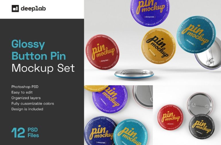 Glossy Button PIN Mockup PSD