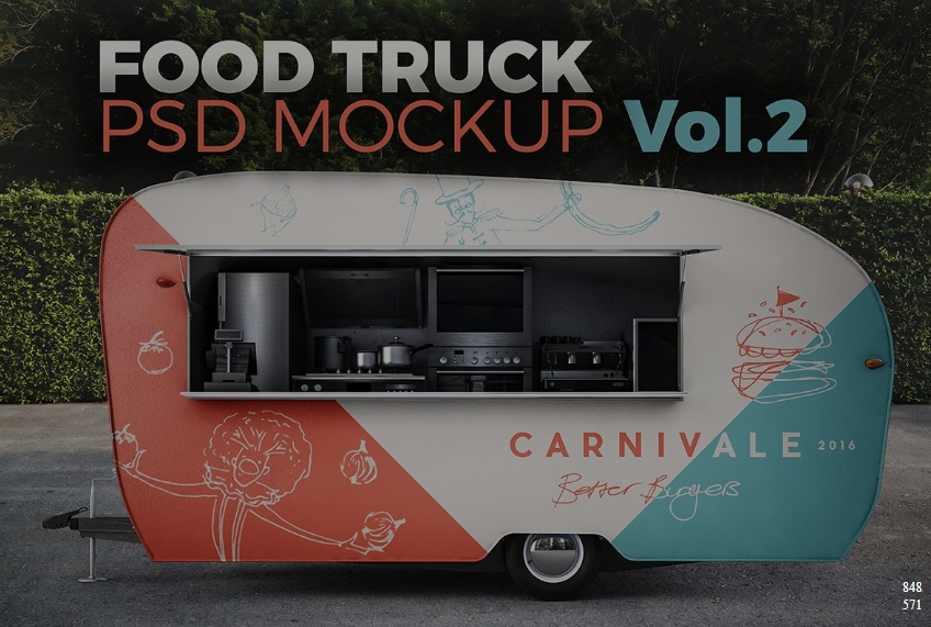 Realistic Food Truck Brandi9ng Mockup