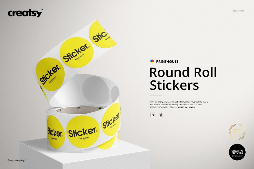 Round Roll Stickers Mockups