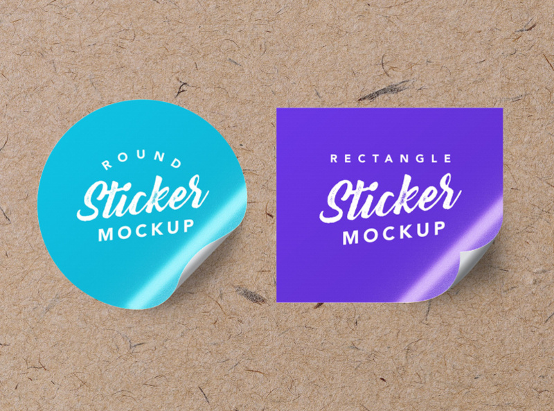 Round and Rectangle Sticker Mockup PSD
