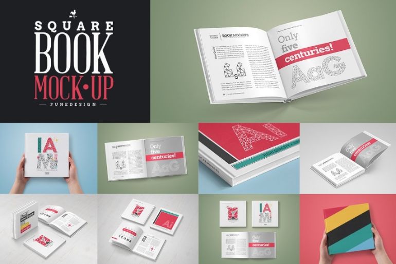 Square Book Mockup PSD Pack