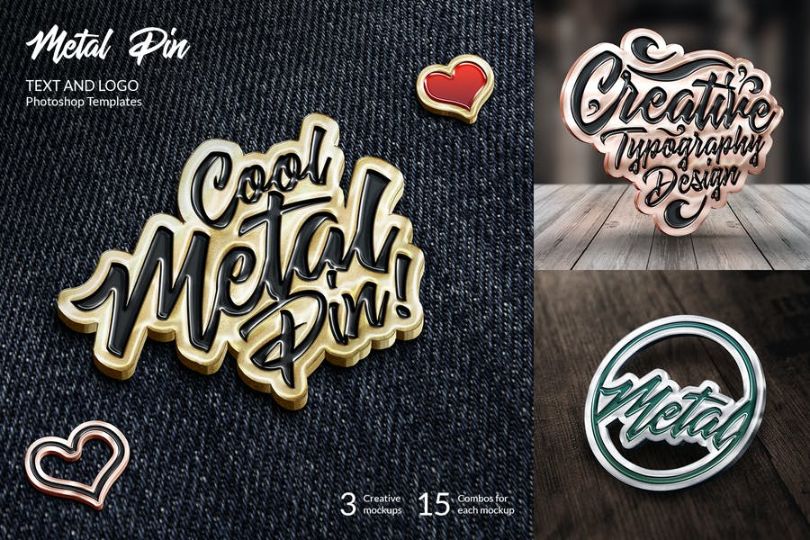 Text and Logo Metal Pin Mockup