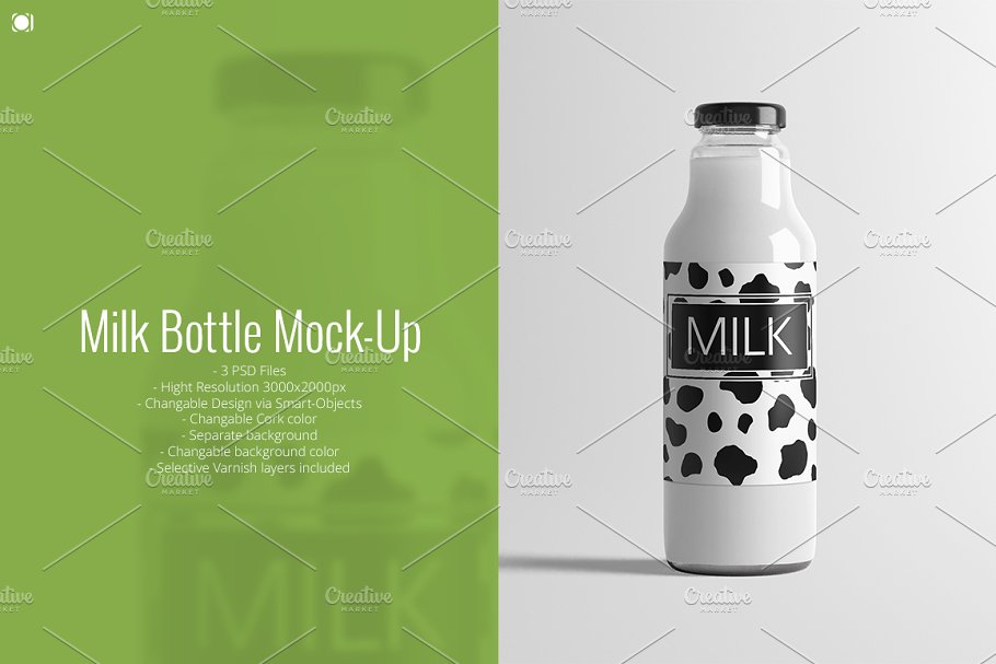 3 Milk Bottle Mockups PSD