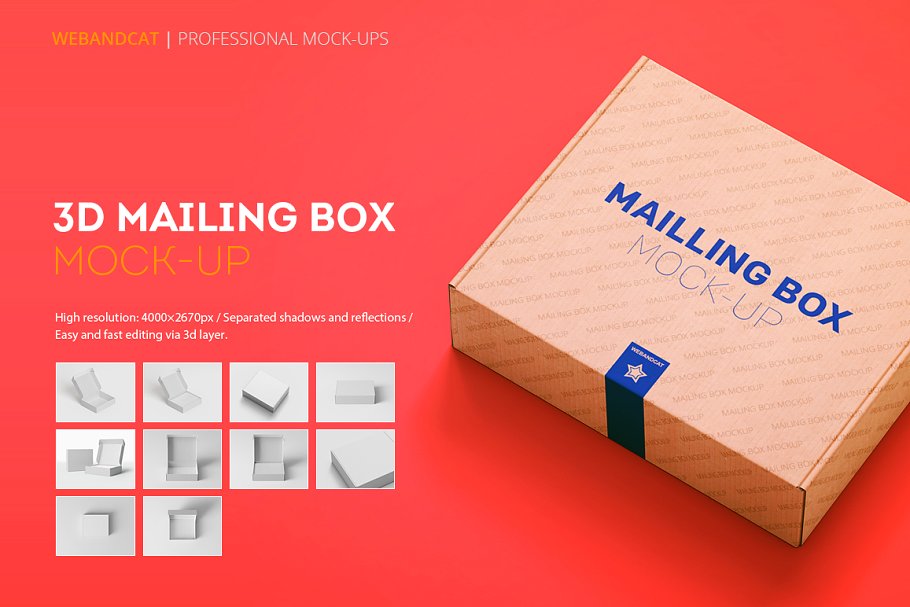 3D Mailing Box Mockup PSD