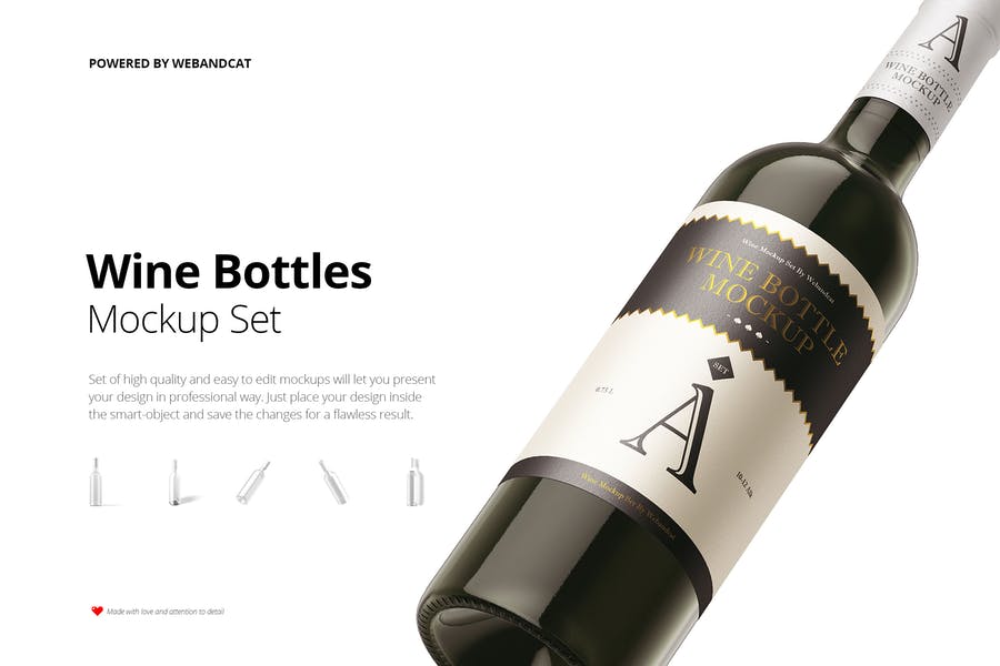 5 High Quality Wine Bottles Mockup Set
