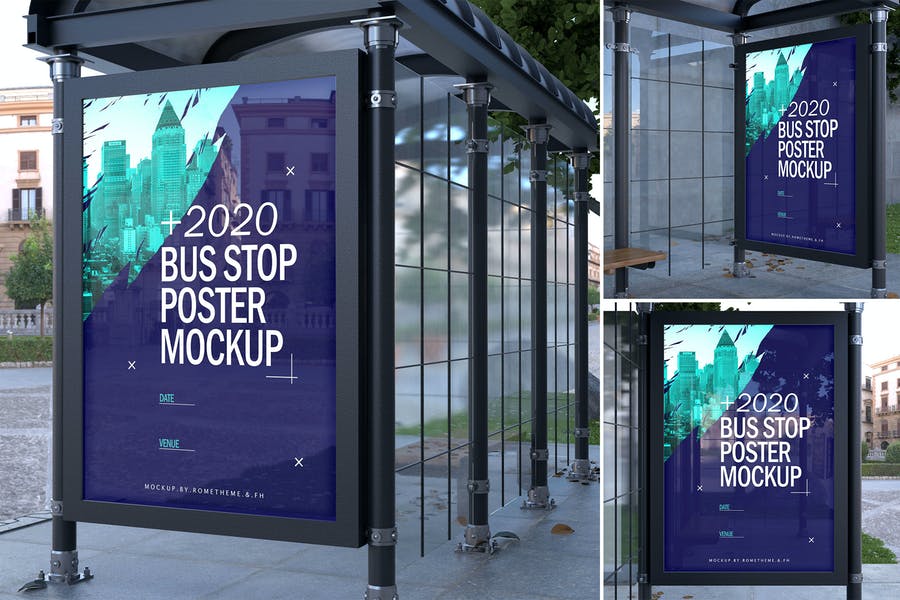 Bus Stop Poster Mockup PSD