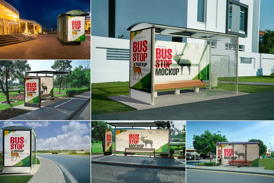 Bus Stop Stand Mockups Set