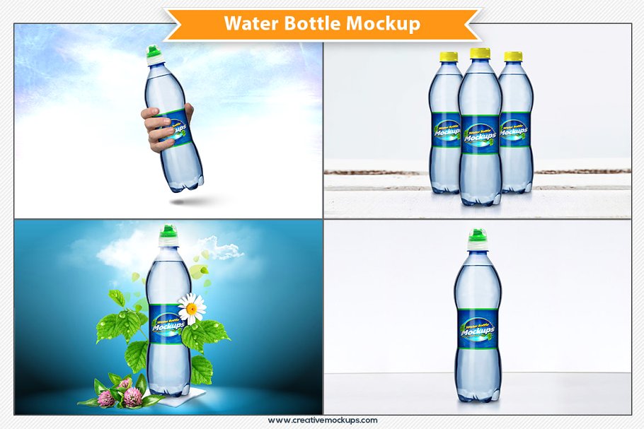 Clear Water Bottles Mockup Set 