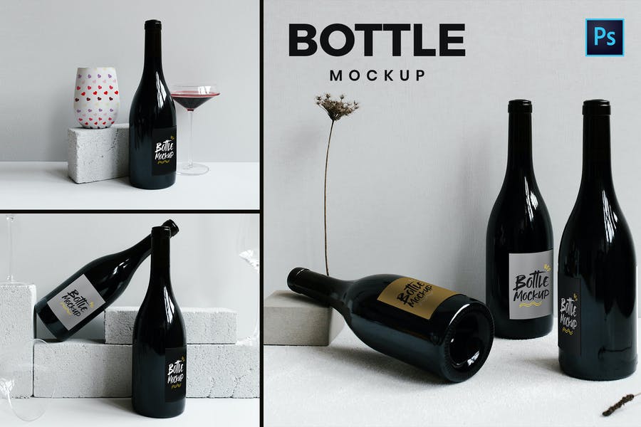 Easy Editable Wine Bottle Mockup