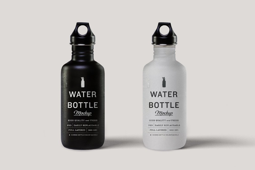 Matte Water Bottle Mockup PSD