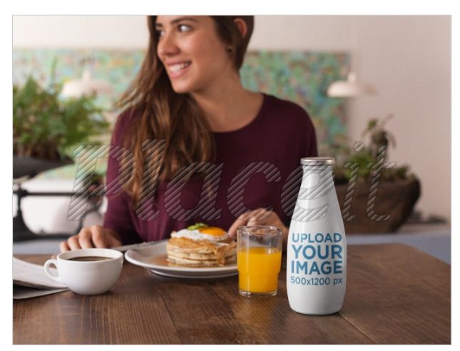 Milk Bottle on Breakfast Table Mockup