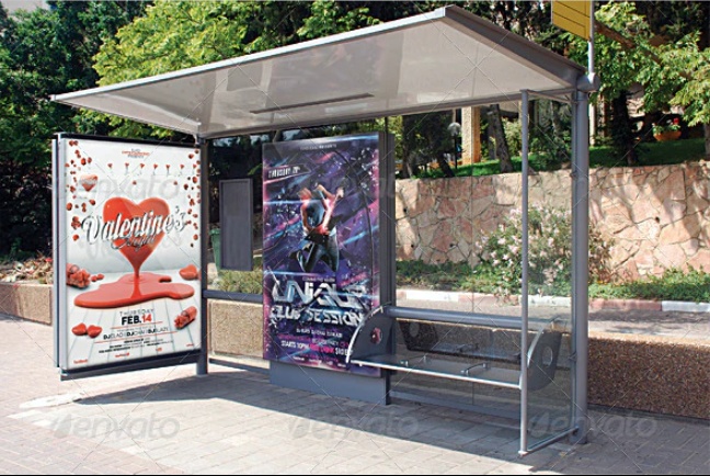 Realistic Bus Stop Mockup PSD