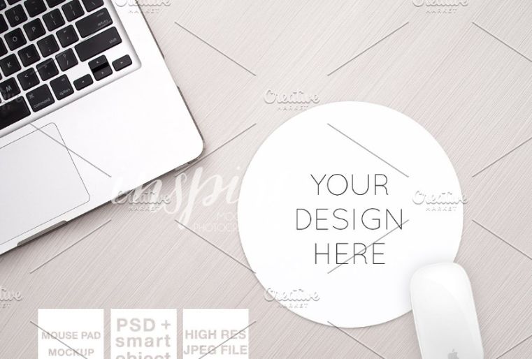 Round Mouse Pad on Table Mockup