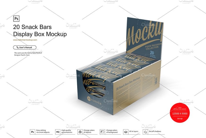 20 Snack Bars Packaging Mockup PSD