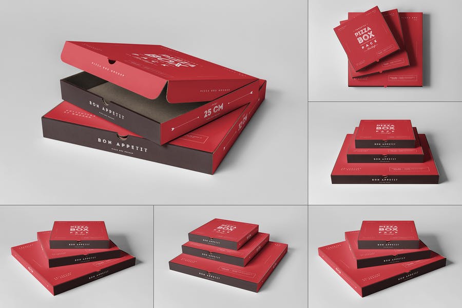 6 Pizza Boxes Mockup PSD Templates