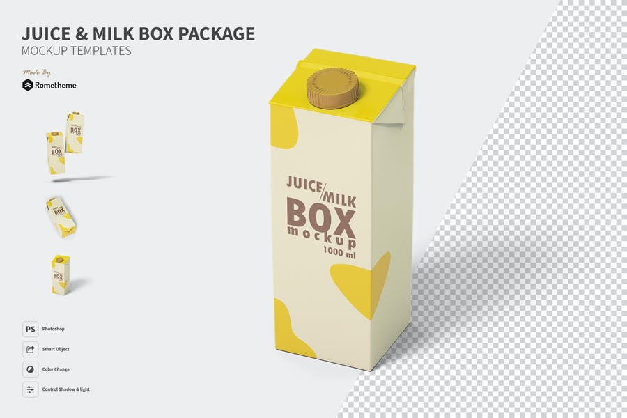 Juice and Milk Box Branding Mockup
