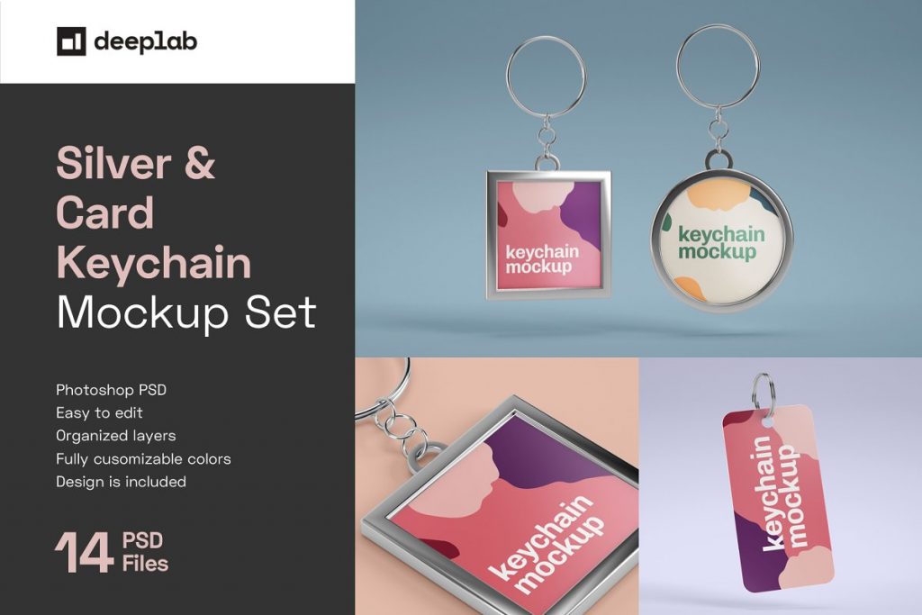 Silver and Card Keychain Mockup PSD