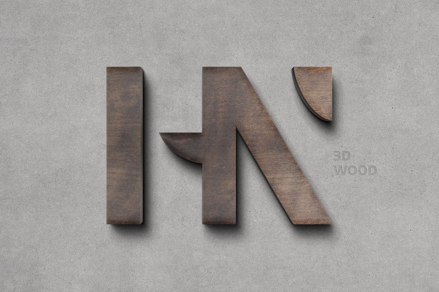 Wooden 3D Wall Logo Mockup