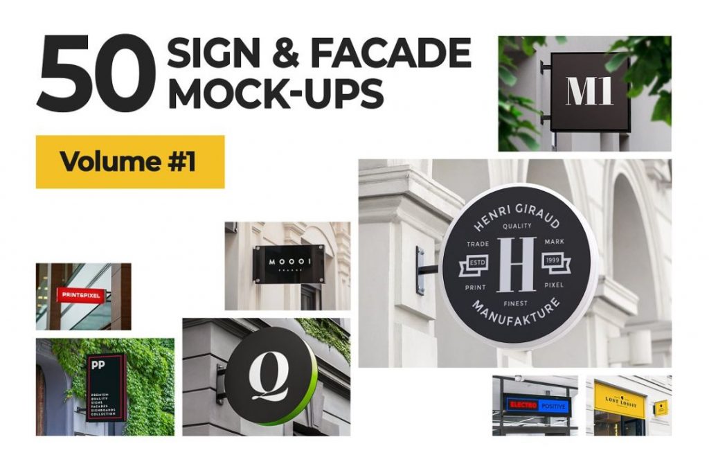 50 Signs and Facade Mockup PSD