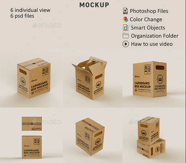 6 Individual Cardboard Box Mockups