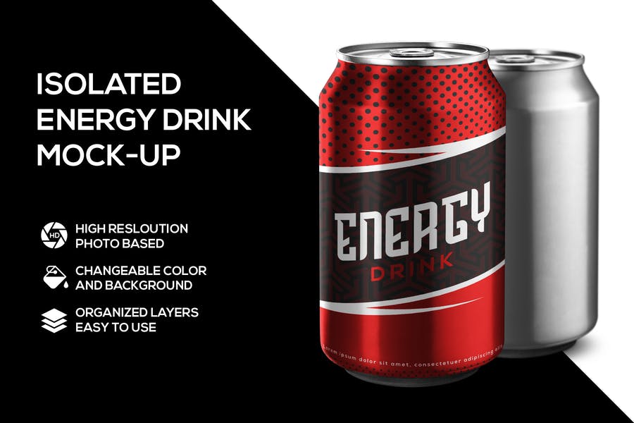 Isolated Energy Drink Mockup PSD