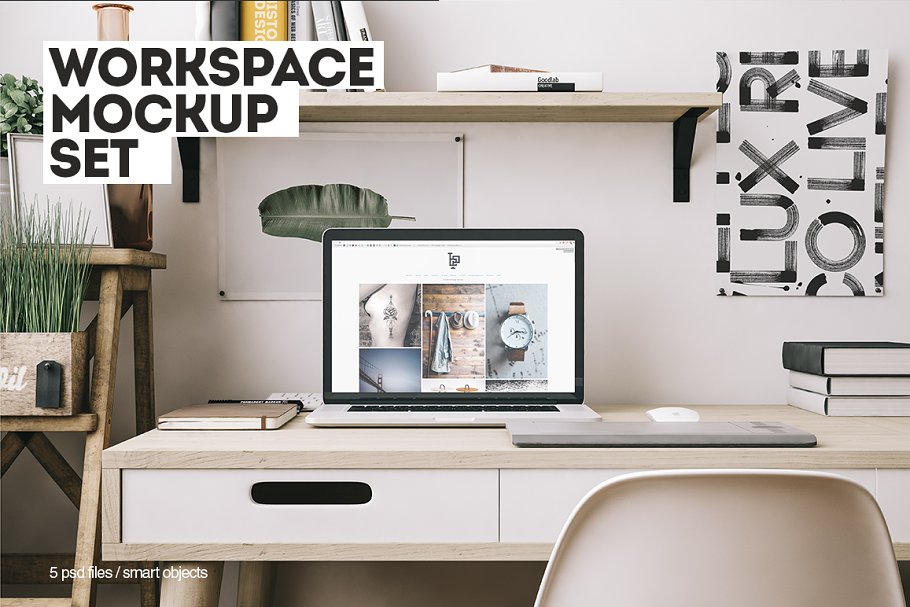 Macbook in Workspace Mockup PSD