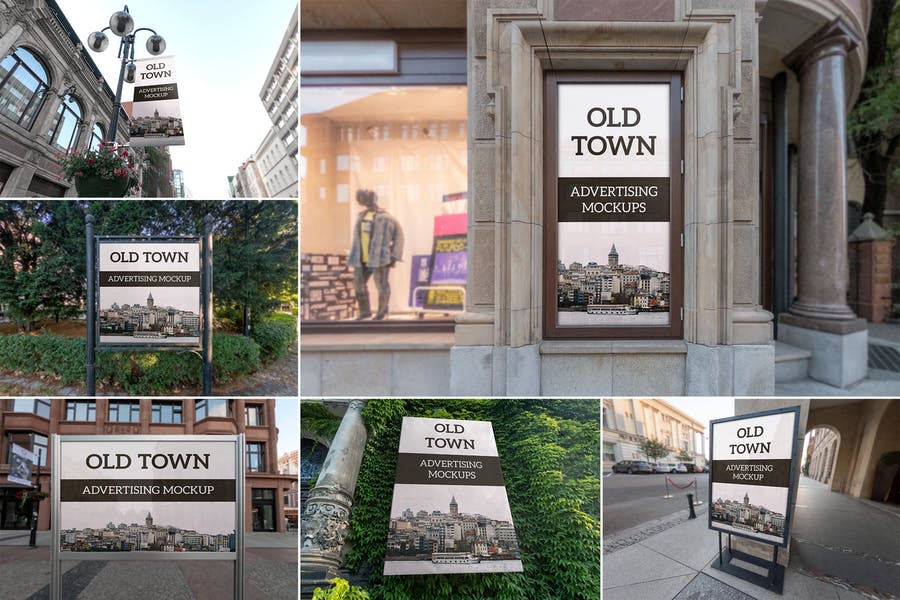 Old Town Outdoor Advertising Mockup Set