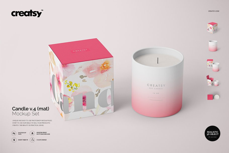 3D Candle and Box Mockup
