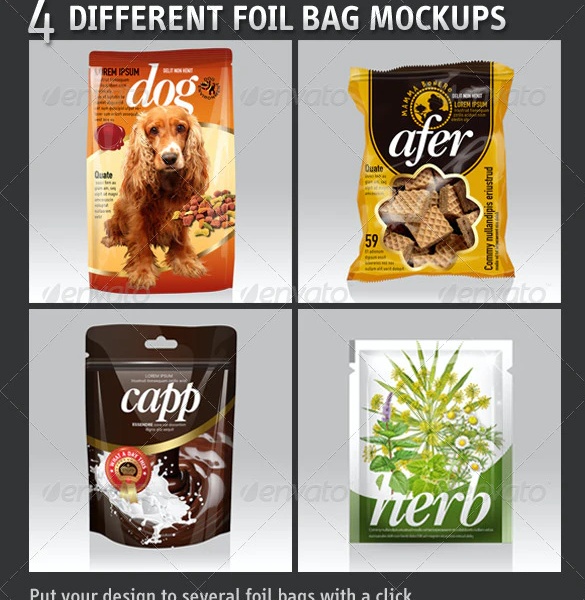 4 Different Foil Bag Mockups