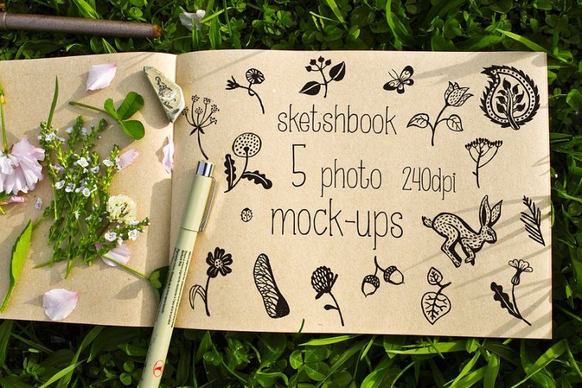 Sketchbook on Grass Mockup