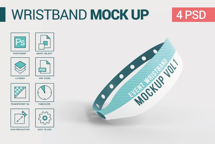 4 Club Wristband Mockup PSD