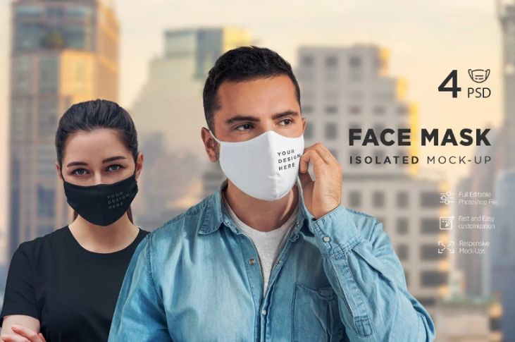 4 Isolated Face Mask Mockups