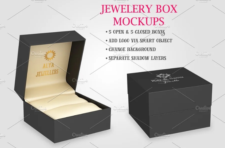 5 Open Jewelry Boxes Mockup PSD
