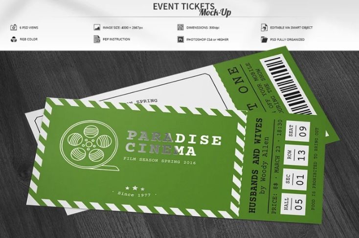 6 Layered Event Tickets Mockup PSD