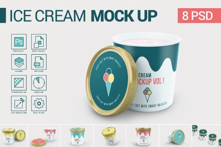 8 Ice Cream Mockups PSD