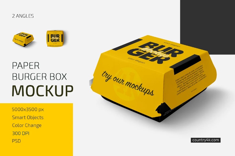 Burger Box  Packaging Mockup PSD