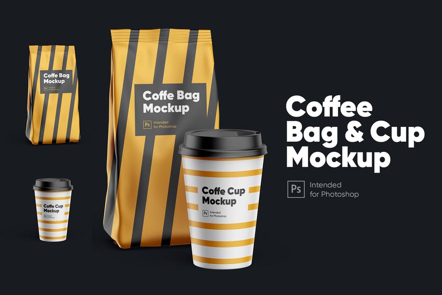 Coffee Cup and Bag Mockup