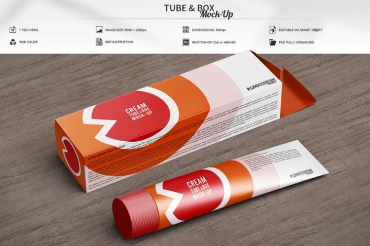 Cosmetic Box and Tube Mockup PSD