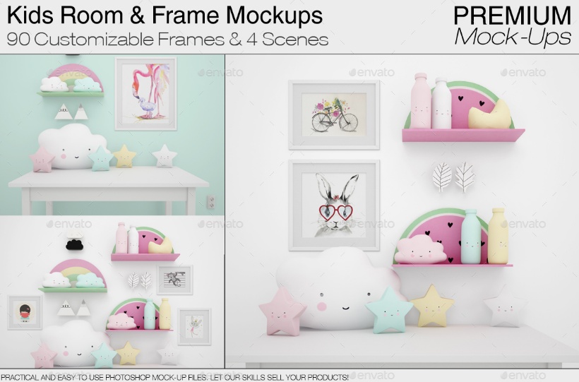 Customizable Kids Frames Mockup PSD