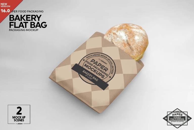 Flat Bakery Bag Packaging Mockup