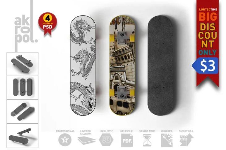 Fully Editable Skateboard Mockup PSD