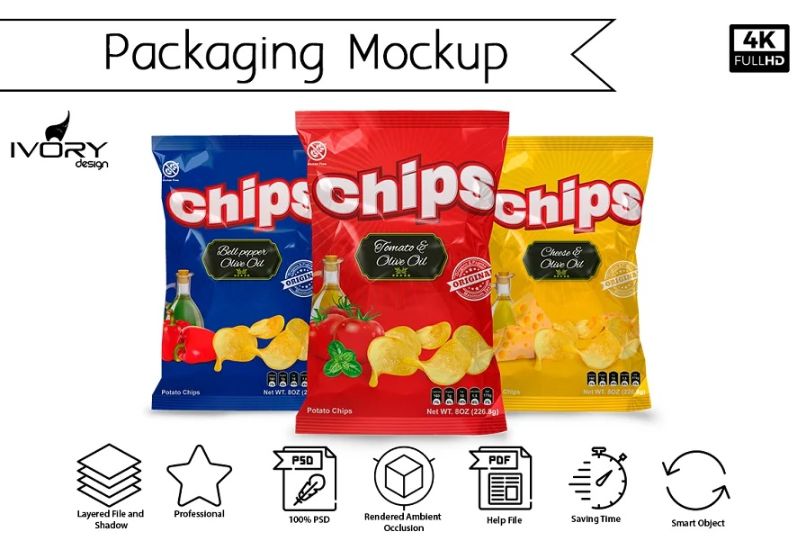 Fully Layered Chips Bag Mockup