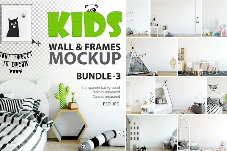 Kids Room Frames Mockup PSD