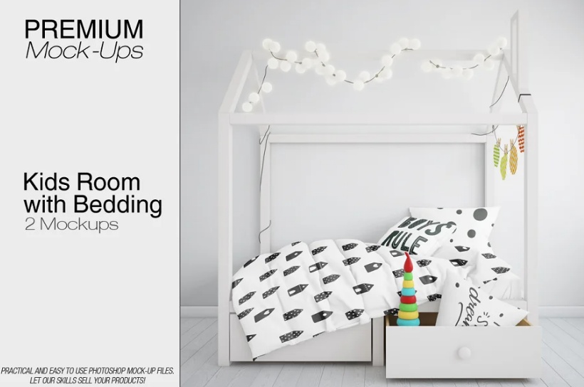 Kids Room and Bedding Mockup PSD