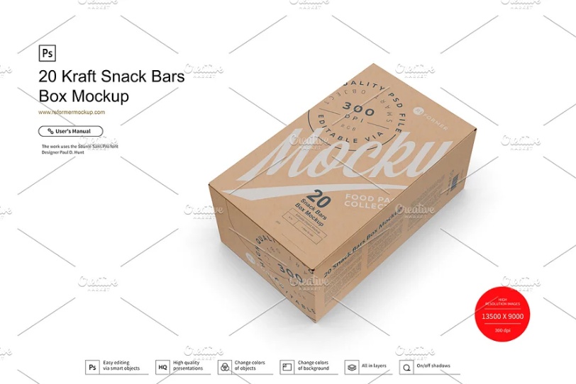 Kraft Snack Bar Box Mockup