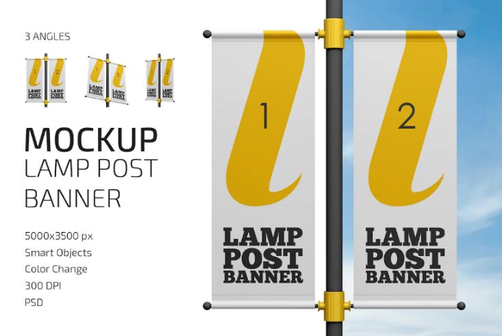 Lamp Post Banner Ad Mockup