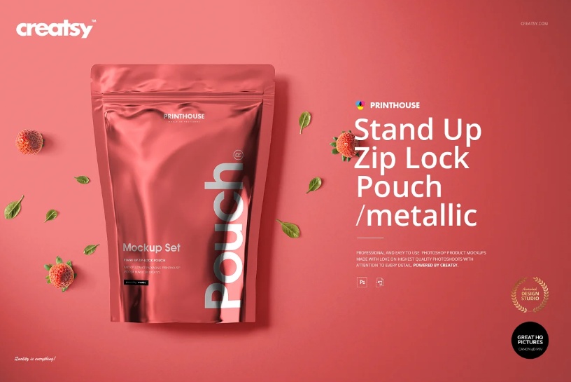 Metallic Stand Up Pouch Mockup PSD