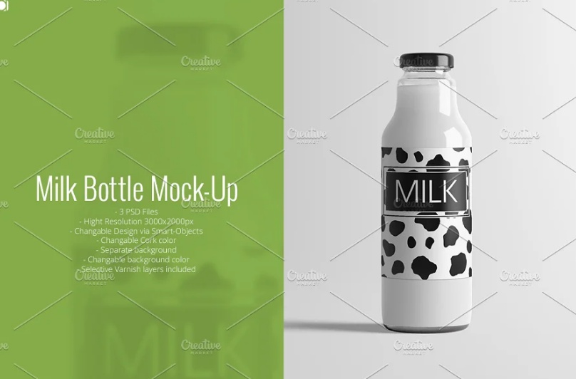 Milk Bottle Packaging Mockup PSD