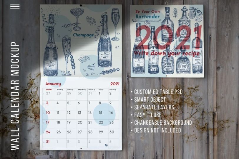 Minimal Wall Calendar Mockup PSD