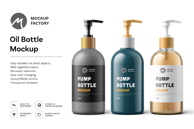 Realistic Pump Bottle Mockup PSD